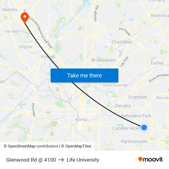 Glenwood Rd @ 4100 to Life University map