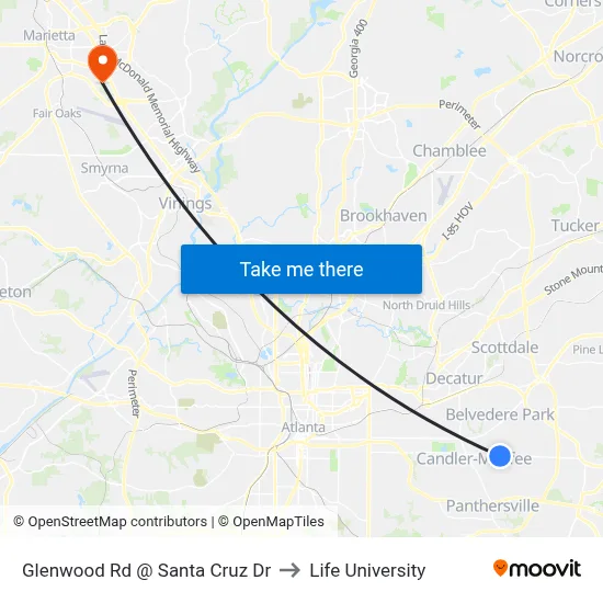 Glenwood Rd @ Santa Cruz Dr to Life University map