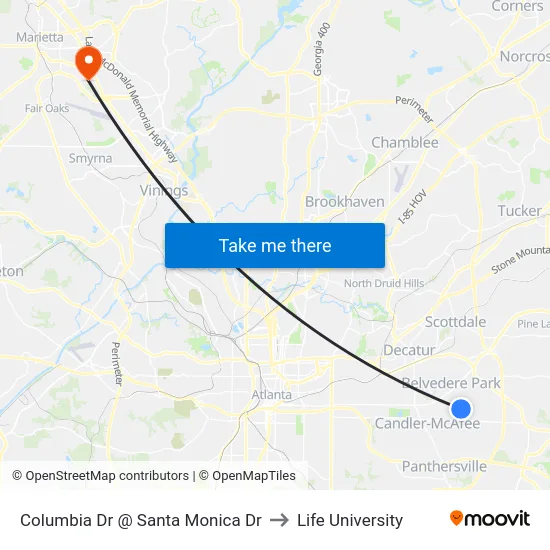 Columbia Dr @ Santa Monica Dr to Life University map