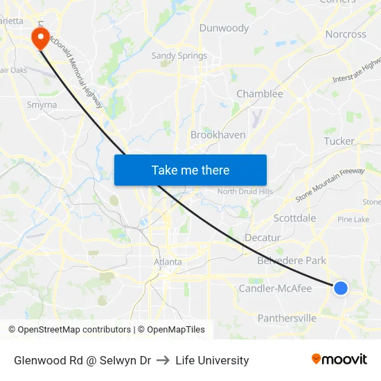 Glenwood Rd @ Selwyn Dr to Life University map