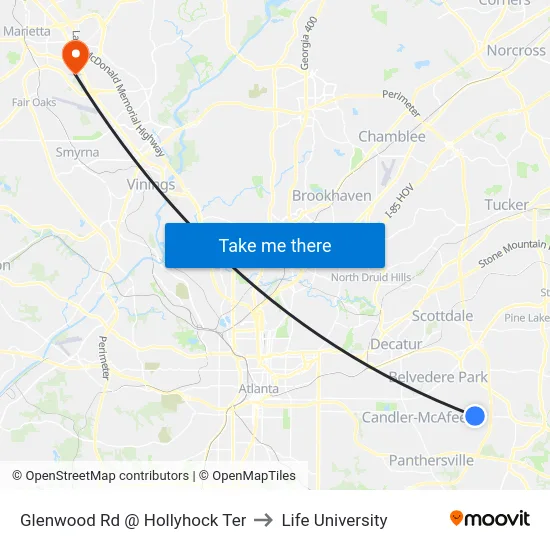 Glenwood Rd @ Hollyhock Ter to Life University map