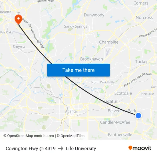 Covington Hwy @ 4319 to Life University map