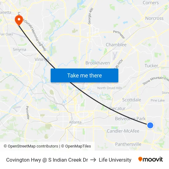 Covington Hwy @ S Indian Creek Dr to Life University map