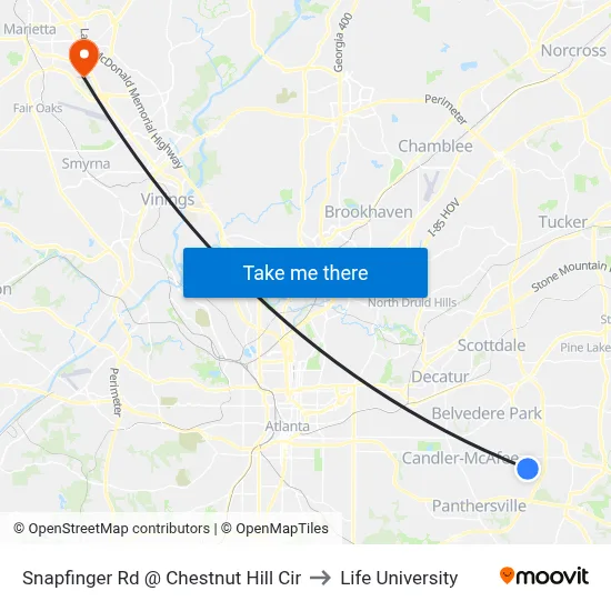 Snapfinger Rd @ Chestnut Hill Cir to Life University map