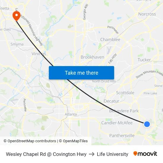 Wesley Chapel Rd @ Covington Hwy to Life University map