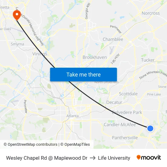 Wesley Chapel Rd @ Maplewood Dr to Life University map