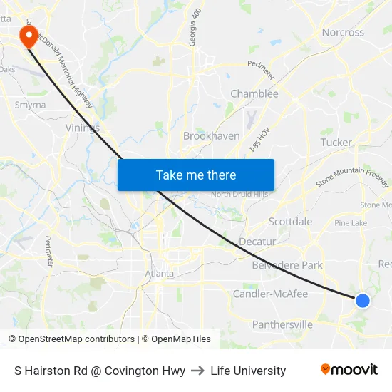S Hairston Rd @ Covington Hwy to Life University map