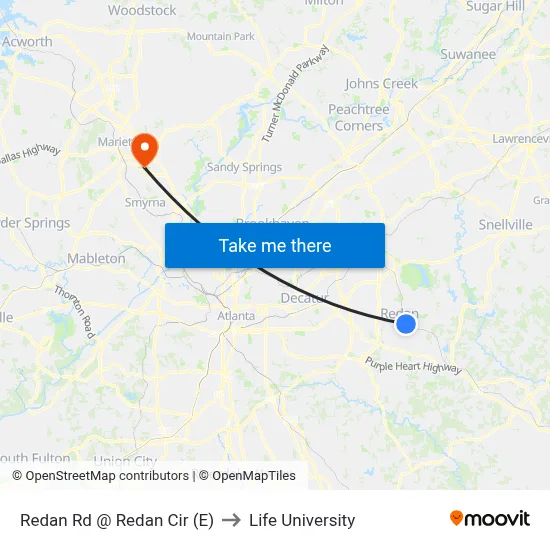 Redan Rd @ Redan Cir (E) to Life University map