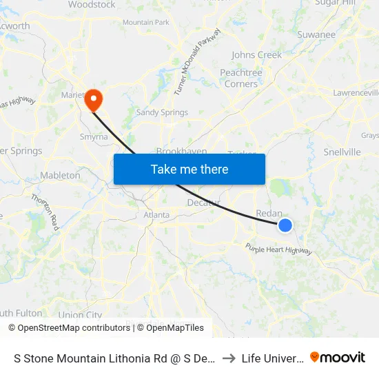 S Stone Mountain Lithonia Rd @ S Deshon Rd to Life University map