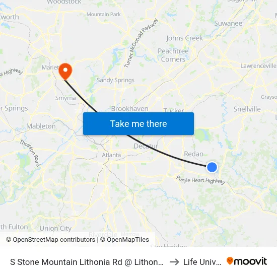 S Stone Mountain Lithonia Rd @ Lithonia Industrial Blvd to Life University map