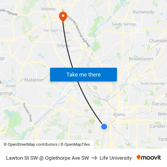 Lawton St SW @ Oglethorpe Ave SW to Life University map