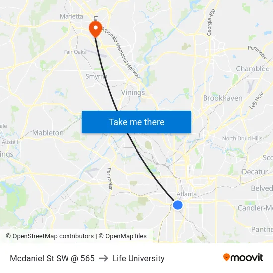 Mcdaniel St SW @ 565 to Life University map