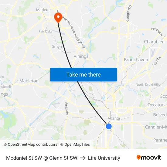 Mcdaniel St SW @ Glenn St SW to Life University map