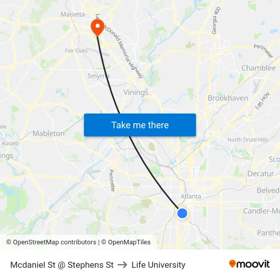 Mcdaniel St @ Stephens St to Life University map