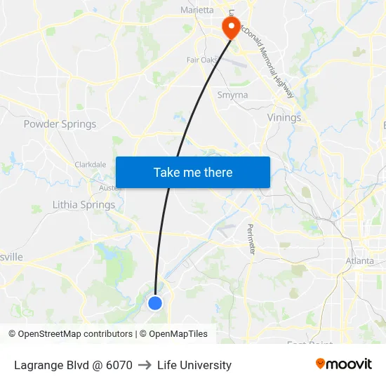 Lagrange Blvd @ 6070 to Life University map