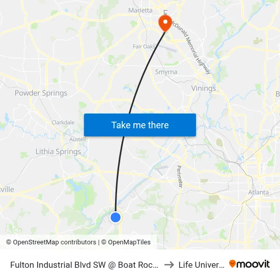 Fulton Industrial Blvd SW @ Boat Rock Rd SW to Life University map