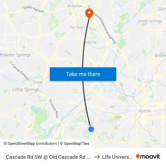 Cascade Rd SW @ Old Cascade Rd SW to Life University map