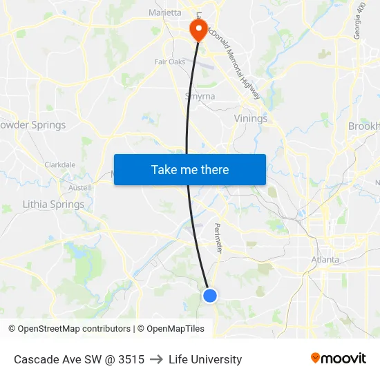 Cascade Ave SW @ 3515 to Life University map