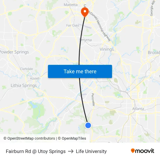 Fairburn Rd @ Utoy Springs to Life University map