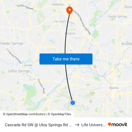 Cascade Rd SW @ Utoy Springs Rd SW to Life University map