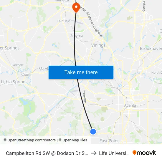 Campbellton Rd SW @ Dodson Dr SW to Life University map
