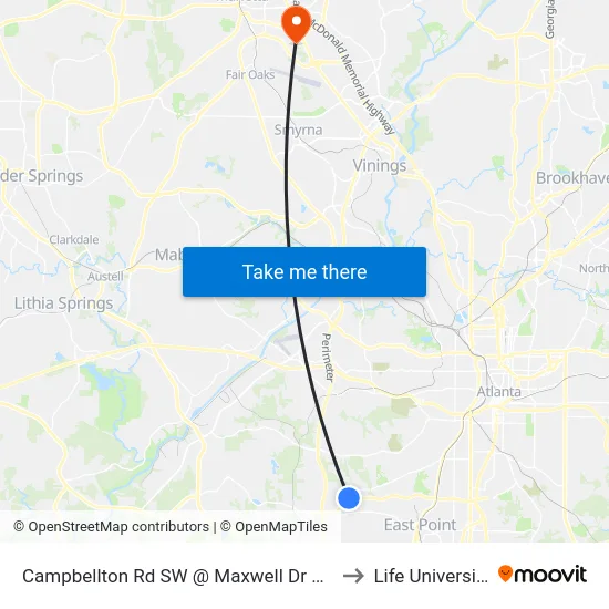Campbellton Rd SW @ Maxwell Dr SW to Life University map