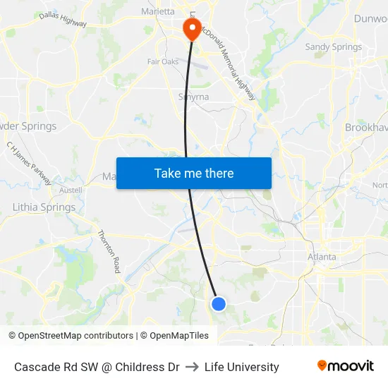Cascade Rd SW @ Childress Dr to Life University map