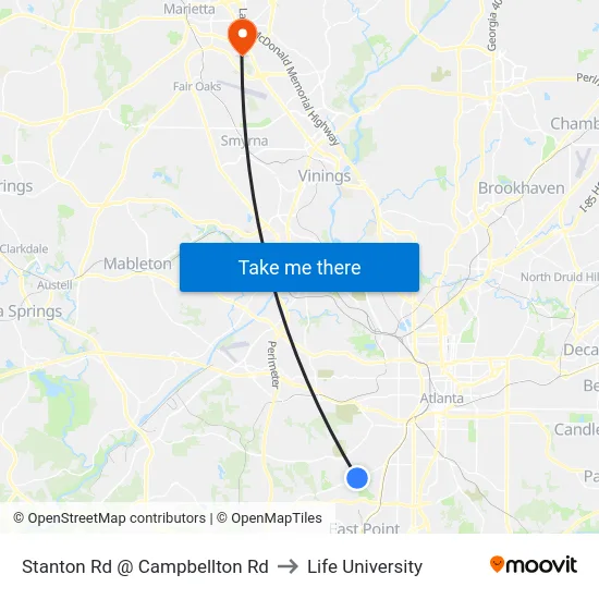 Stanton Rd @ Campbellton Rd to Life University map