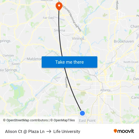 Alison Ct @ Plaza Ln to Life University map
