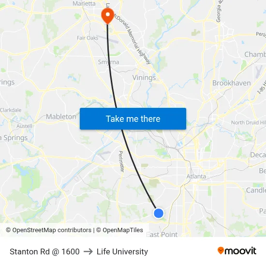 Stanton Rd @ 1600 to Life University map