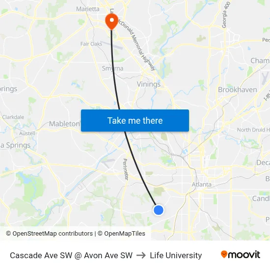 Cascade Ave SW @ Avon Ave SW to Life University map