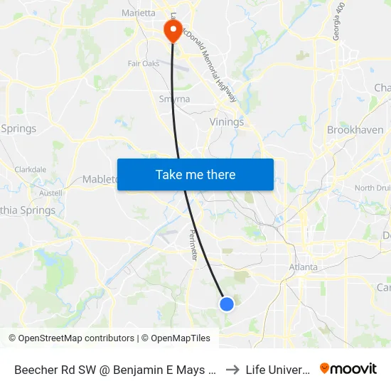 Beecher Rd SW @ Benjamin E Mays Dr SW to Life University map