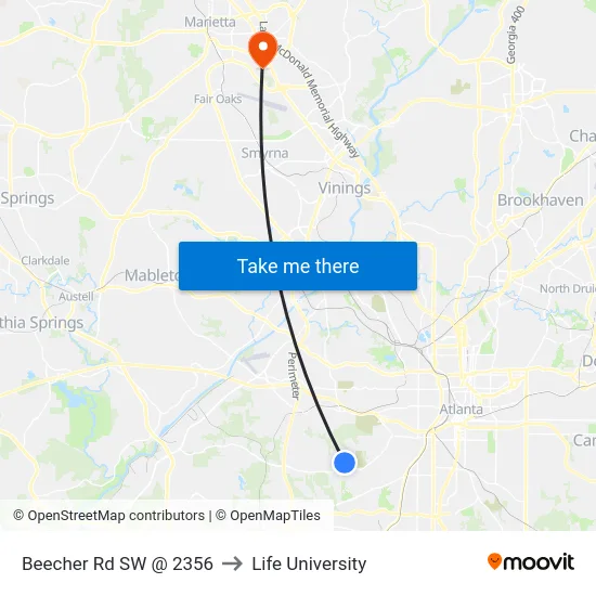 Beecher Rd SW @ 2356 to Life University map