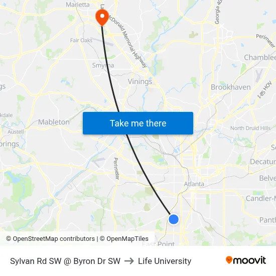 Sylvan Rd SW @ Byron Dr SW to Life University map