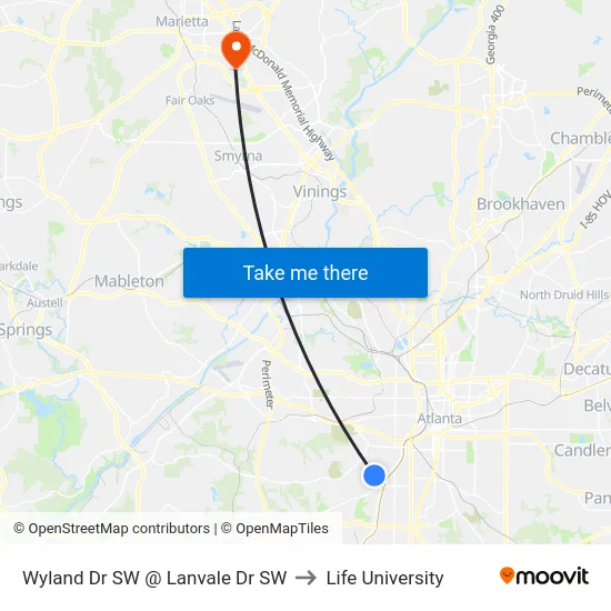 Wyland Dr SW @ Lanvale Dr SW to Life University map