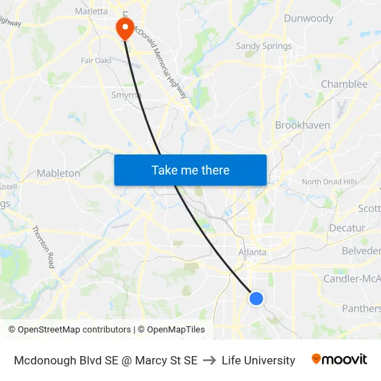 Mcdonough Blvd SE @ Marcy St SE to Life University map