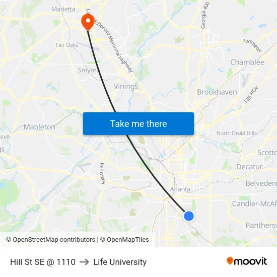 Hill St SE @ 1110 to Life University map
