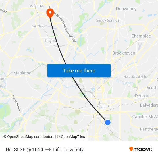 Hill St SE @ 1064 to Life University map