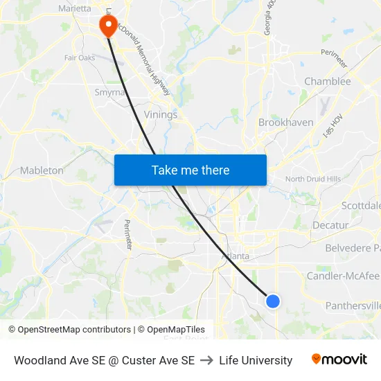 Woodland Ave SE @ Custer Ave SE to Life University map