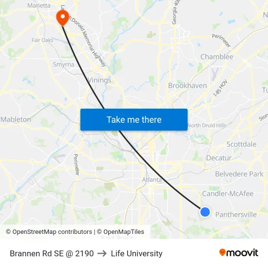Brannen Rd SE @ 2190 to Life University map