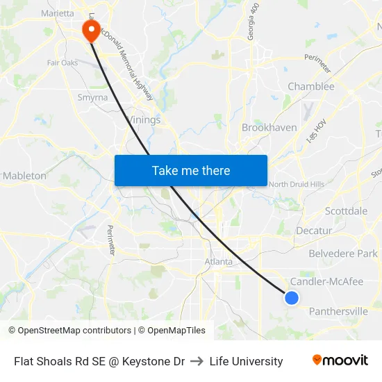 Flat Shoals Rd SE @ Keystone Dr to Life University map
