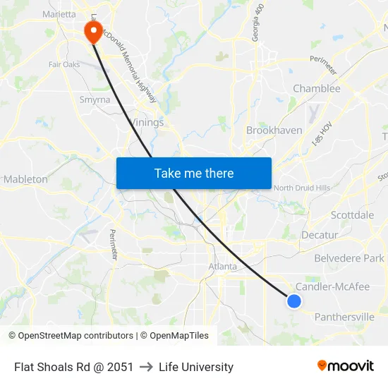 Flat Shoals Rd @ 2051 to Life University map