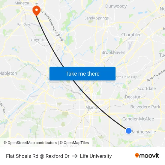 Flat Shoals Rd @ Rexford Dr to Life University map