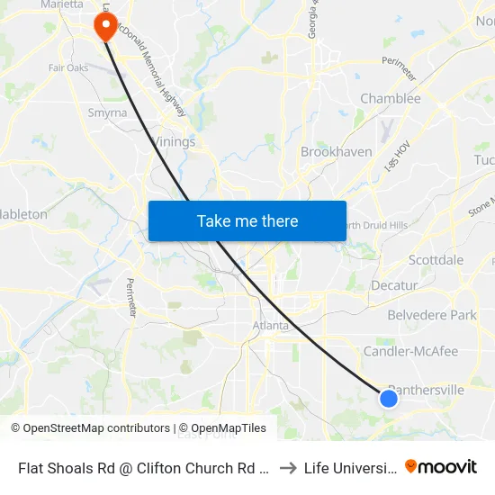 Flat Shoals Rd @ Clifton Church Rd SE to Life University map