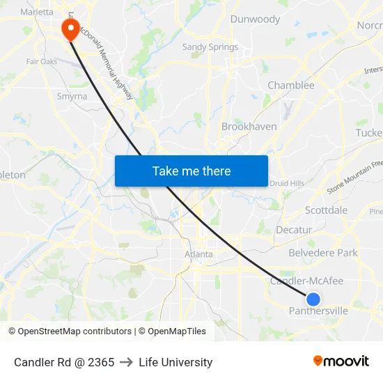 Candler Rd @ 2365 to Life University map