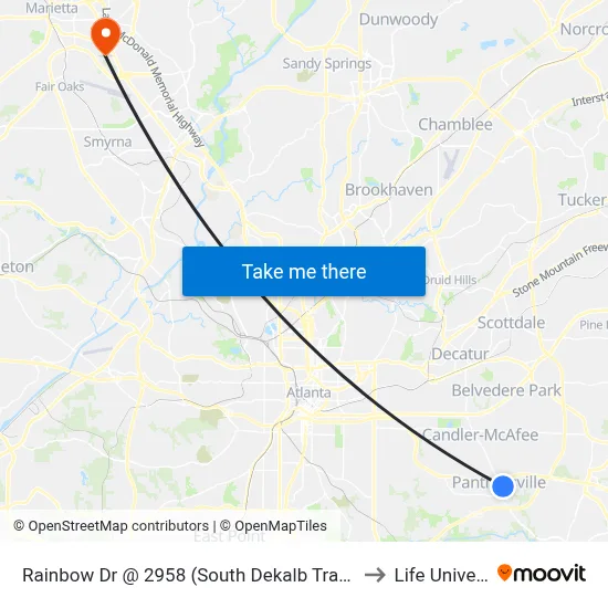 Rainbow Dr @ 2958 (South Dekalb Transfer Point) to Life University map