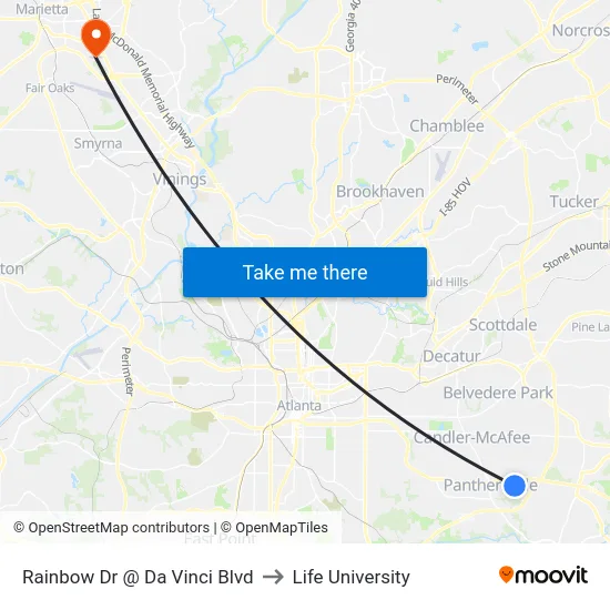 Rainbow Dr @ Da Vinci Blvd to Life University map