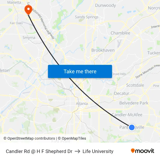 Candler Rd @ H F Shepherd Dr to Life University map