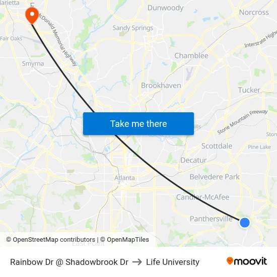 Rainbow Dr @ Shadowbrook Dr to Life University map