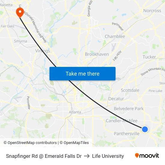 Snapfinger Rd @ Emerald Falls Dr to Life University map